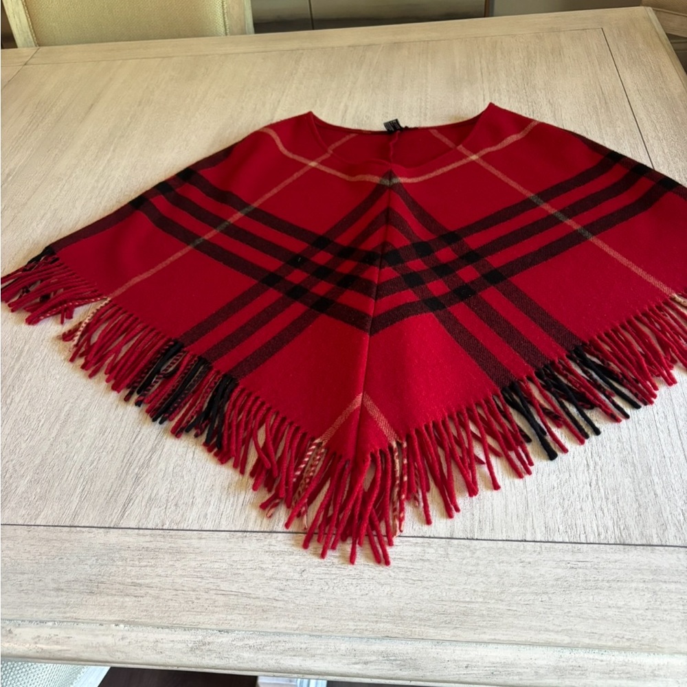 Authentic Burberry England Women's Red Plaid Shawl Scarf Poncho OS